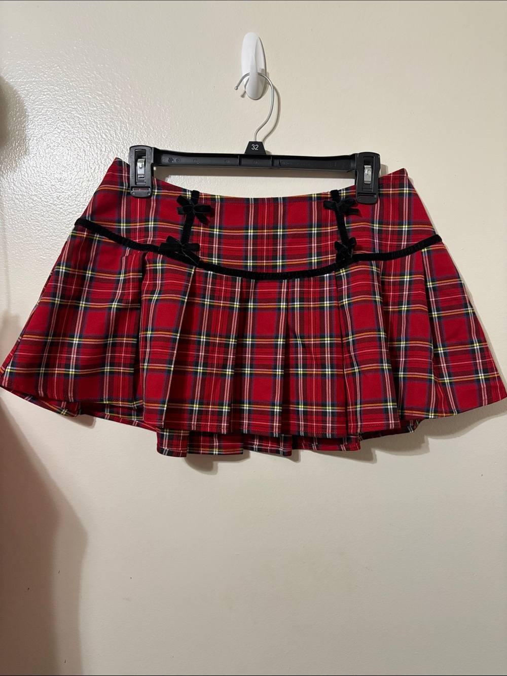 Hot Topic Red Plaid Pleated Mini Skirt with Black Trim